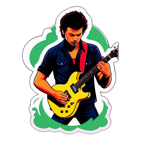 Sticker cu un chitarist în acțiune