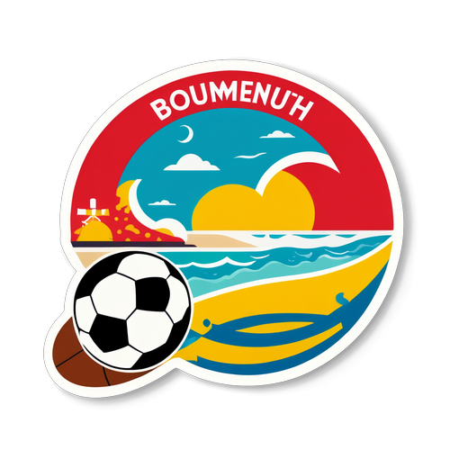 Sticker Tema Bournemouth dengan Elemen Pantai dan Bola Sepak