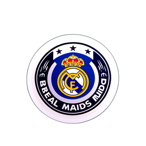 Design af klistermærke af Real Madrids ikoniske stadion med fans i baggrunden