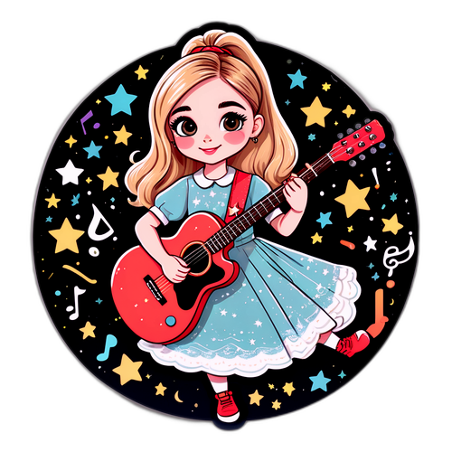 Makulay na Sticker ng Cartoon na Nagtutugtog ng Gitara