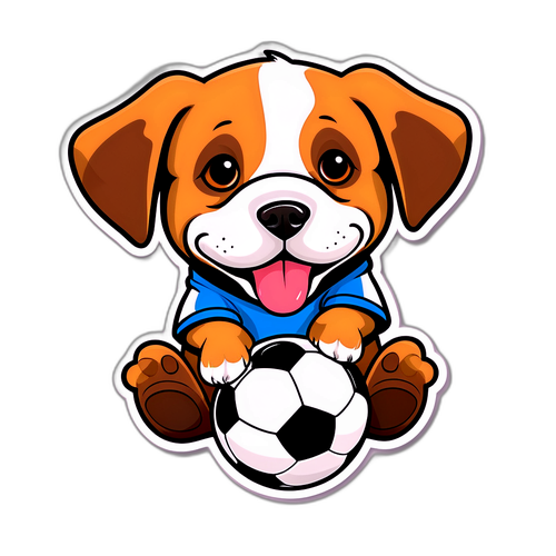 En rolig hund som balanserar en fotboll på näsan