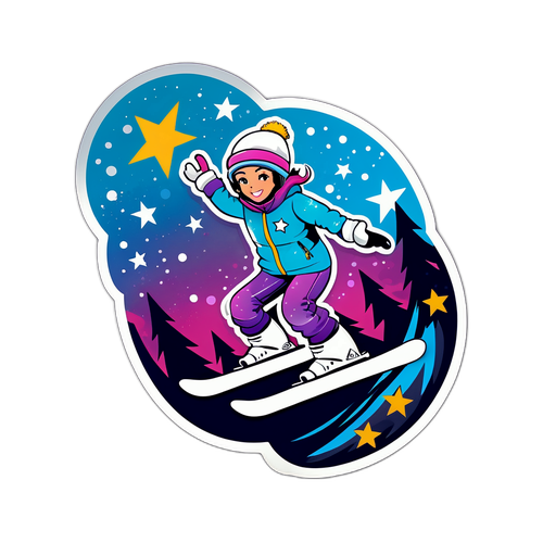 Compétition de snowboard féminin avec étoiles scintillantes