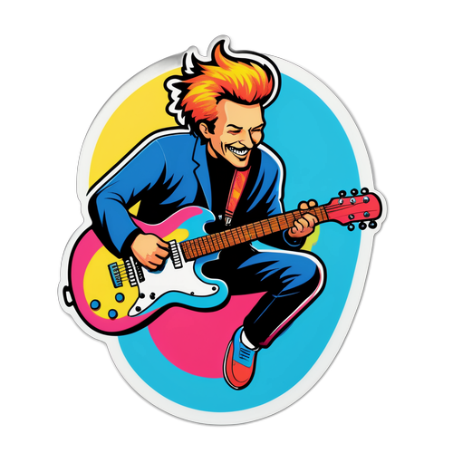 Kleurrijke sticker van Felix Heremans met gitaar