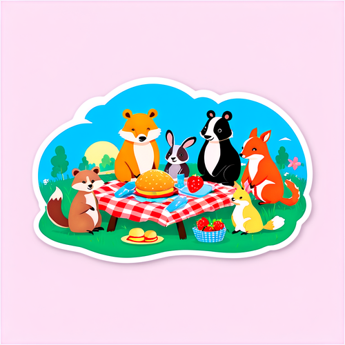 Animals' Picnic in Meadow Sticker