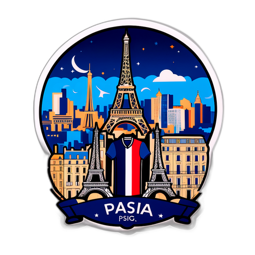 Stiker Bergaya Kit Rumah PSG di Latar Belakang Paris