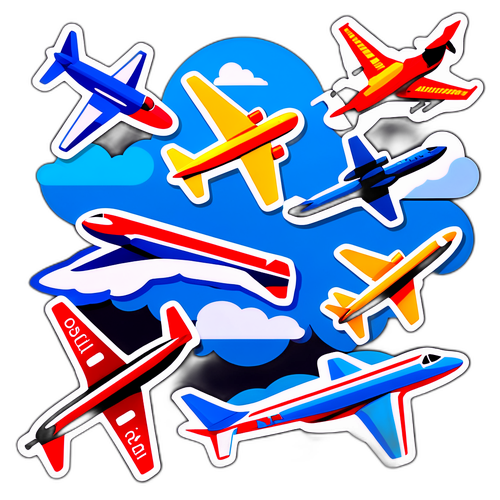 Naklejki z różnymi modelami rosyjskich samolotów w stylu kreskówkowym