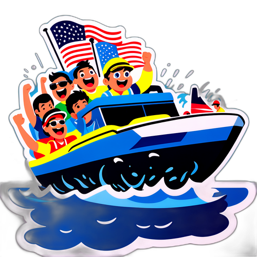 ボートレース会場の活気ある雰囲気を描いたステッカー