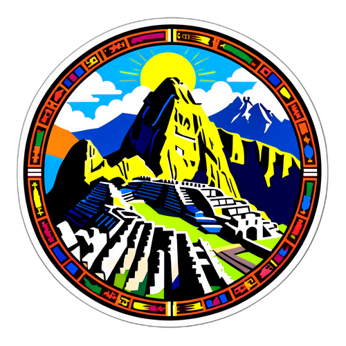 Farverig klistermærke med ikoner fra Cuzco, Peru