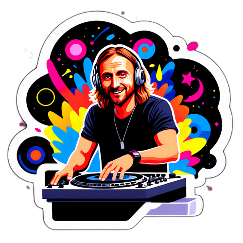 Stylisierte Illustration von David Guetta am DJ-Pult