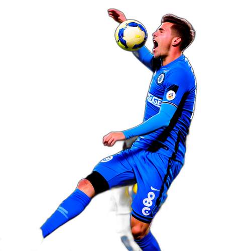 En actionbild av en Club Brugge-spelare som utför en fantastisk bicycle kick