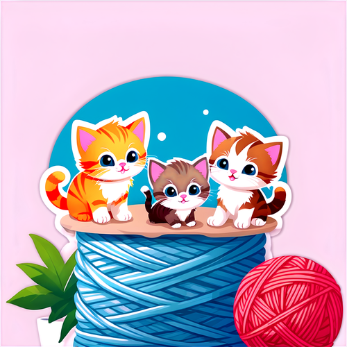 Adorable Kittens Playing with Yarn Balls