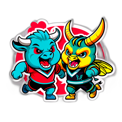 Playful Bulls and Hornets Mascot Rivalry Sticker