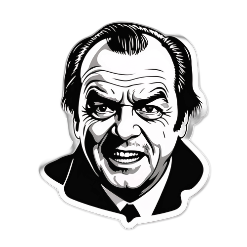 Aufkleberdesign von Jack Nicholson in dramatischem Schwarz-Weiß-Stil