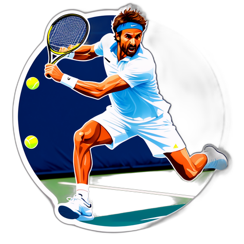 Autocollant dynamique de Juan Carlos Ferrero en action sur un court de tennis
