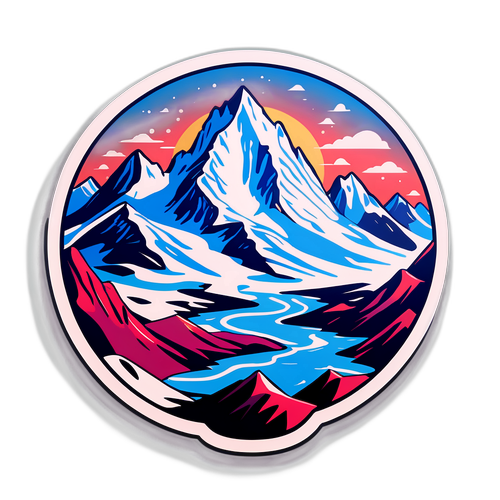 格林蘭地圖輪廓內填滿藝術雪山與北極景觀的貼紙