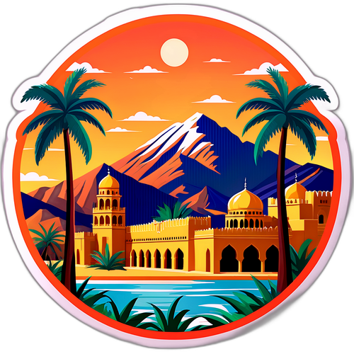 Oman: Widok pięknych gór, palm i tradycyjnej architektury arabskiej