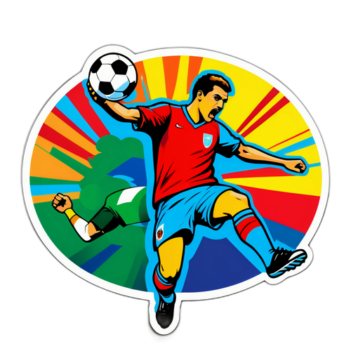 Pop-artowy sticker z legendarnym momentem piłkarskim