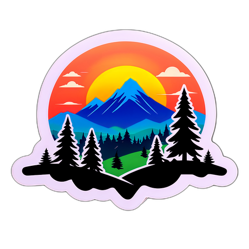 Наклейка с закатом в долине