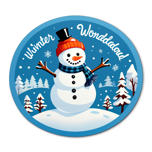 Cute Schnee-Motiv mit Schneemann und der Phrase 'Winter Wonderland'