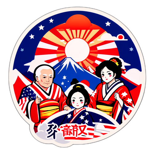 日本とアメリカの交流を描いたデザイン