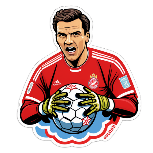 Ilustrație comică a unui portar celebru din meciul Union Berlin vs Bayern