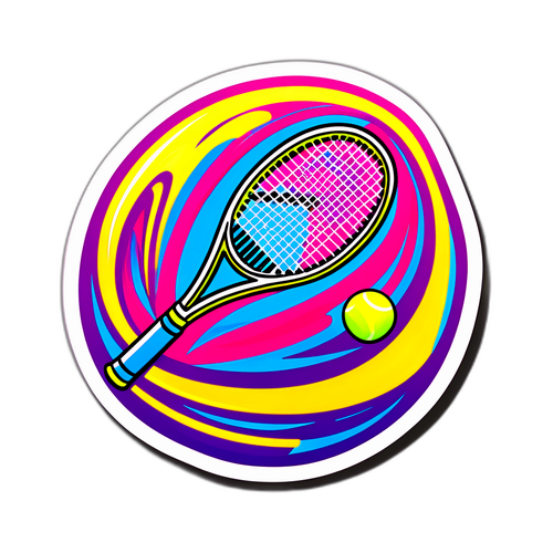Stylizowana naklejka przedstawiająca rakietę i piłkę tenisową