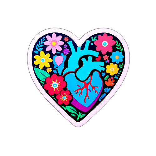 Tem dán trái tim với hoa và thông điệp yêu thương