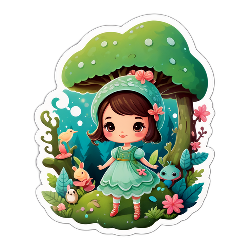 Drømmende klistremerke av mossen Avis i en magisk skog