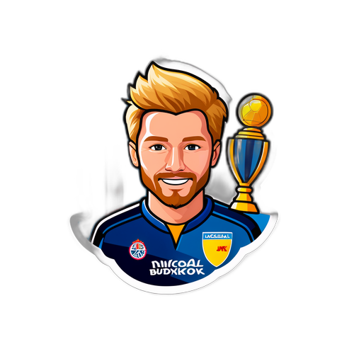 Minimalist portrettklistremerke av Nicolai Budkov Kjær med mesterskapstrofé