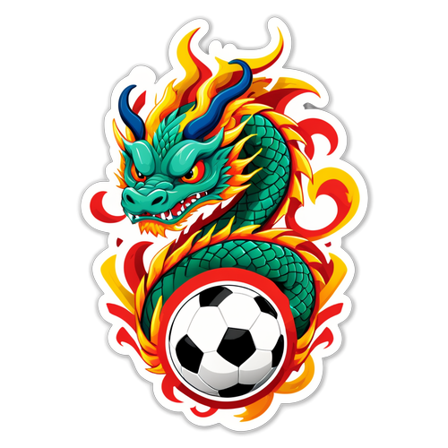 Stiker Naga Vietnam dengan Bola Sepak