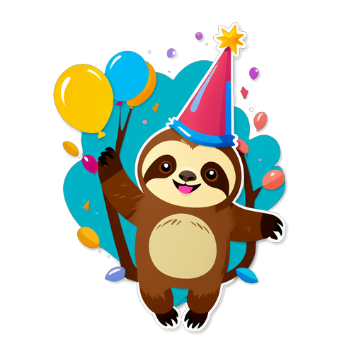 An Adorable Sloth Party Sticker