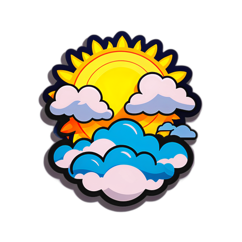 대구 날씨를 나타내는 태양과 구름 스티커