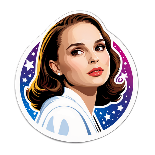 Autocollant de Natalie Portman dans une pose emblématique avec des étoiles