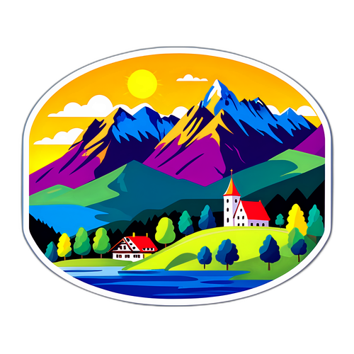 Liechtenstein táj színes képeslap stílusban