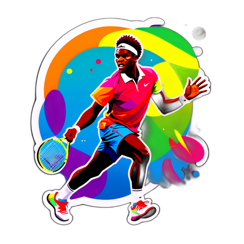 Autocollant de Frances Tiafoe en action sur un court de tennis