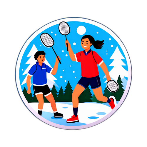 冬季羽毛球运动场景