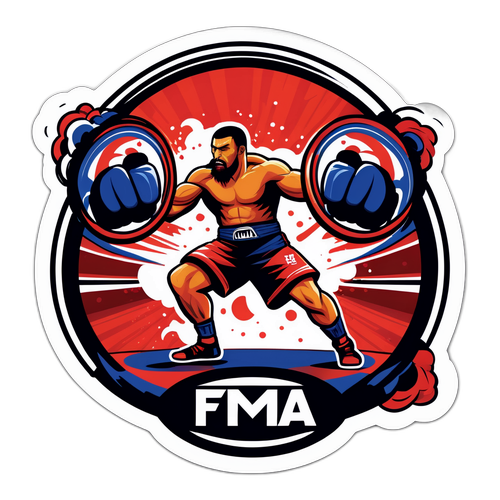 Ein dynamischer Aufkleber eines MMA-Kämpfers in Aktion