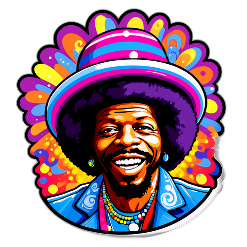 Farverig Psykedelisk Klistermærke af Sly Stone