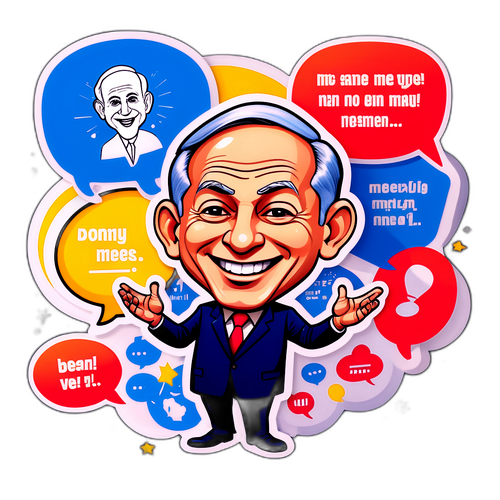 קריקטורה הומוריסטית של נתניהו מתמודד עם סוגיות פוליטיות