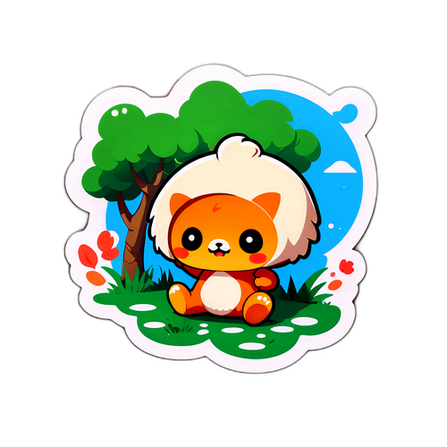 かわいいデフォルメのトクリュキャラクターが自然の中で遊んでいるステッカー