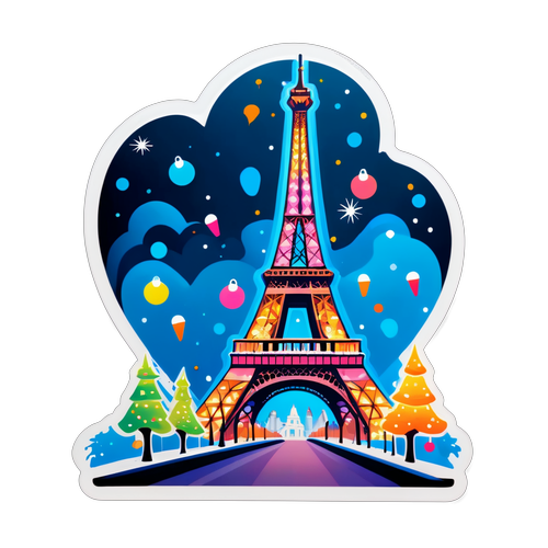 Sticker artistic cu Turnul Eiffel acoperit în lumini festive