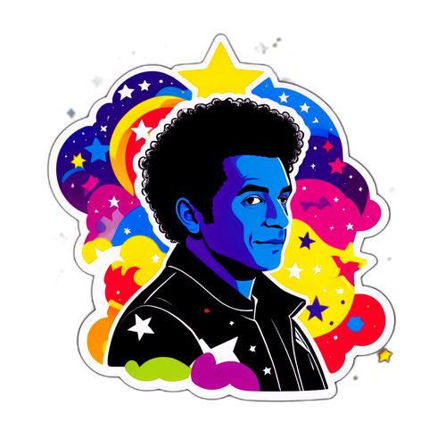 Silueta de Marcelo Polino con fondo colorido