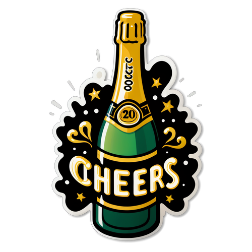 Sticker Botol Champagne dengan 'Cheers to 2025!'