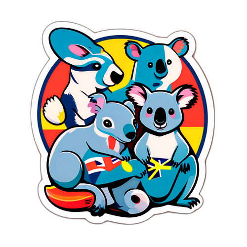 Stiker Retro Australia dengan Simbol Ikonik