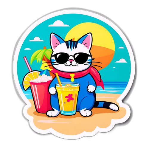 Gato na Praia Relaxando