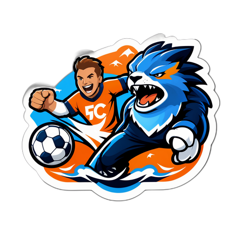 Diseño de una pegatina alegre que muestra a Forge FC y Whitecaps en una intensa batalla de fútbol