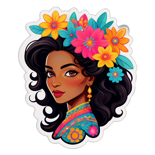 Portrait artistique d'Imane Khelif avec des motifs floraux colorés