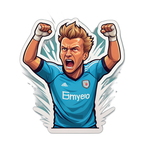 สติกเกอร์เดน ฮุยเซนในท่าทำประตูแสดงอารมณ์เข้มข้นในการแข่งขัน