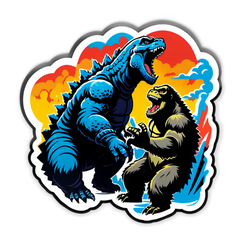 Sticker cu imagine artistică a lui Godzilla și Kong