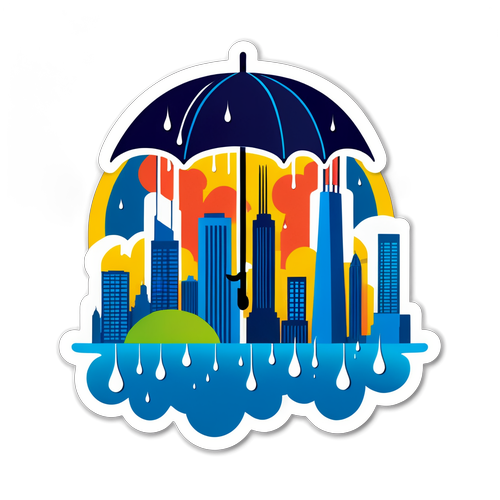 Chicago Skyline Under Umbrella Sticker